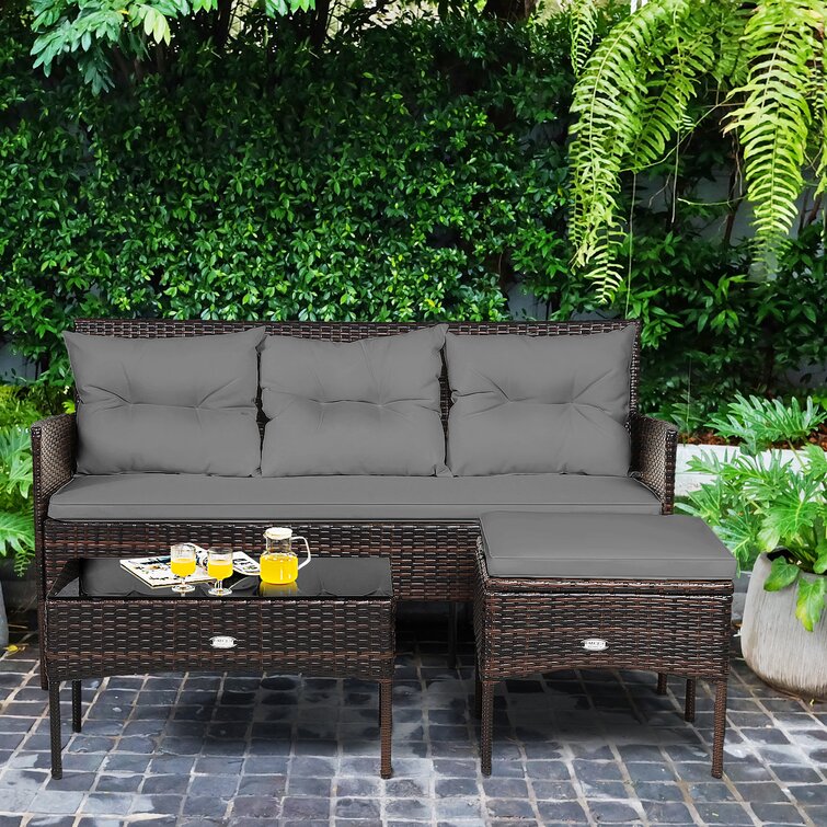 3 pcs rattan dining set patio furniture sofa with cushions new arrivals